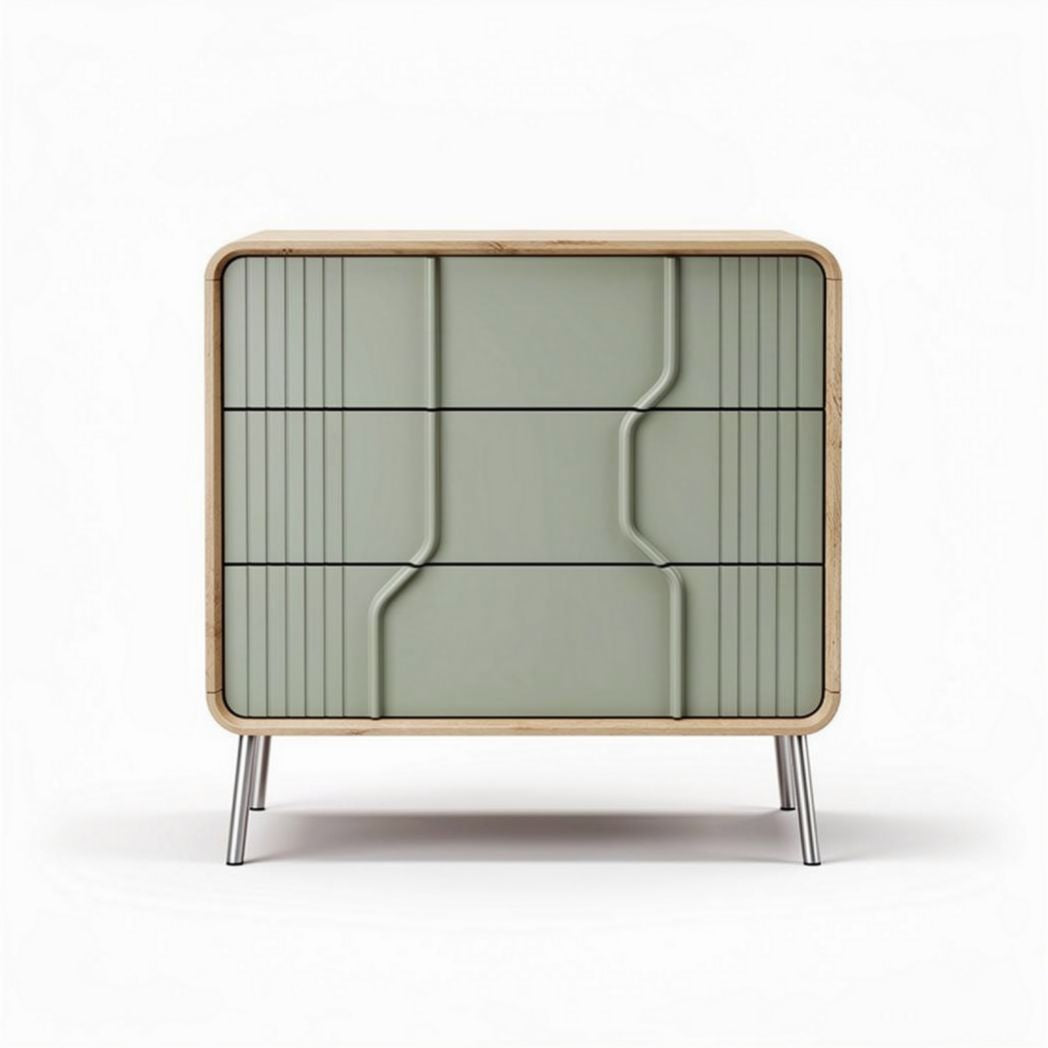 Houten kast met groene lades en metalen poten 60 x 40 x 70cm
