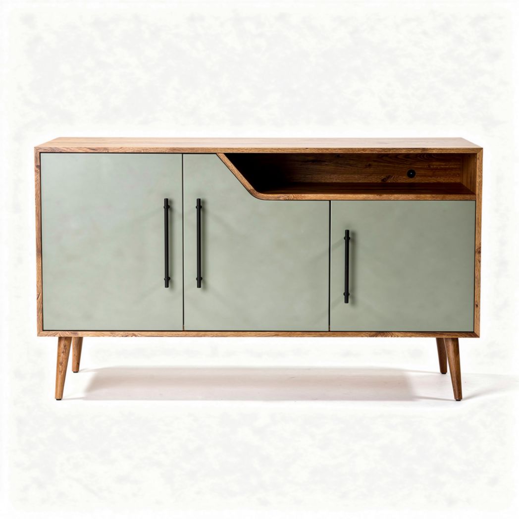 Dressoir van hout met groene deuren en opbergfunctie 150 x 40 x 80cm