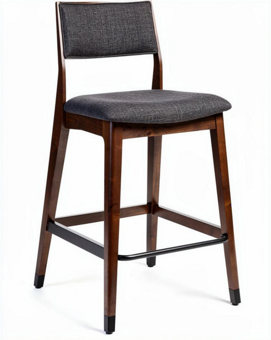 Houten barkruk met stoffen zitting en rugleuning in antraciet 45 x 45 x 110cm
