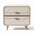 Nachtkastje met twee lades in beige kunststof en houten poten 50 x 40 x 55cm