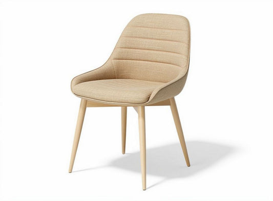 Eetkamerstoel met katoenen bekleding en houten poten in beige 45 x 55 x 85cm