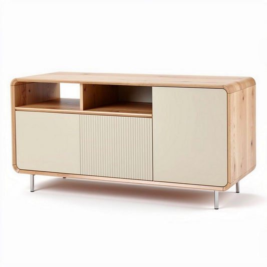 Eikenhouten tv-meubel met opbergruimte in lichte kleur 120 x 40 x 60cm