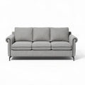 Grijze stoffen bank met drie zittingen en metalen poten 190 x 80 x 85cm
