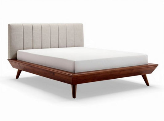 Houten bed met gestoffeerde hoofdbord 200 x 160 x 30cm bruin en beige