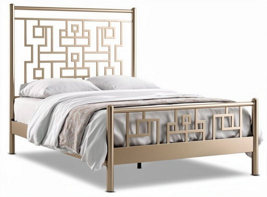 Metalen bedframe met gebogen hoofdeinde in goudkleur 210 x 150 x 100cm