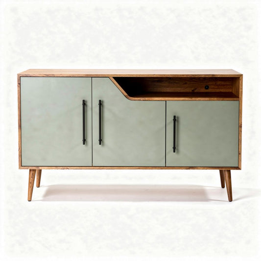 Dressoir van hout met groene deuren en opbergfunctie 150 x 40 x 80cm