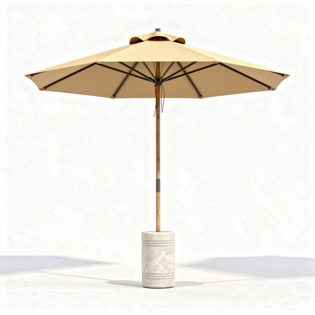 Parasol van 300 x 300 x 250 cm met houten frame en beige doek