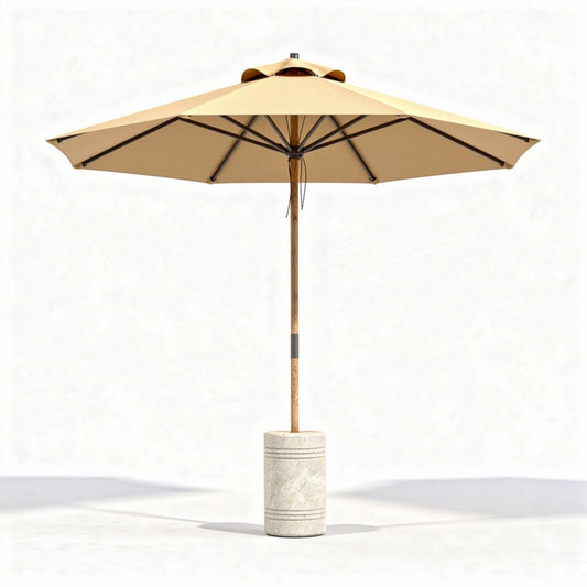 Parasol van 300 x 300 x 250 cm met houten frame en beige doek