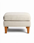 Hocker van beige stof met houten poten 40 x 40 x 20cm voor interieurdecoratie