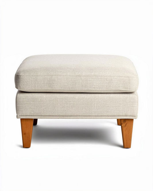 Hocker van beige stof met houten poten 40 x 40 x 20cm voor interieurdecoratie