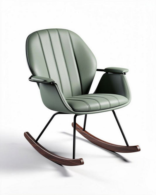 Schommeldesignstoel met leren bekleding in groen 80 x 70 x 100cm
